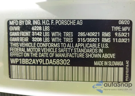 2020 Porsche Cayenne Coupe S z USA, uszkodzony, nr VIN WP1BB2AY9LDA58302